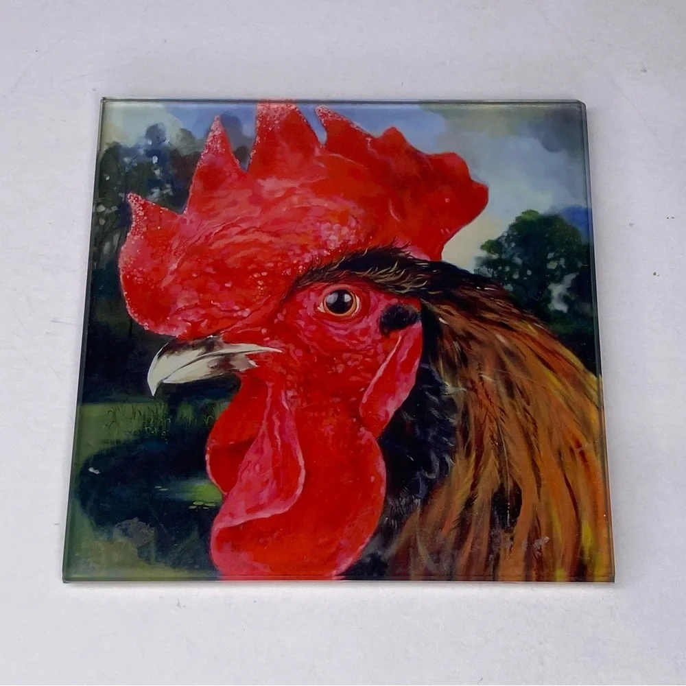 Vintage Rooster Chicken Drink Coaster Country Farm Farmhouse 4”x4” Cork Back